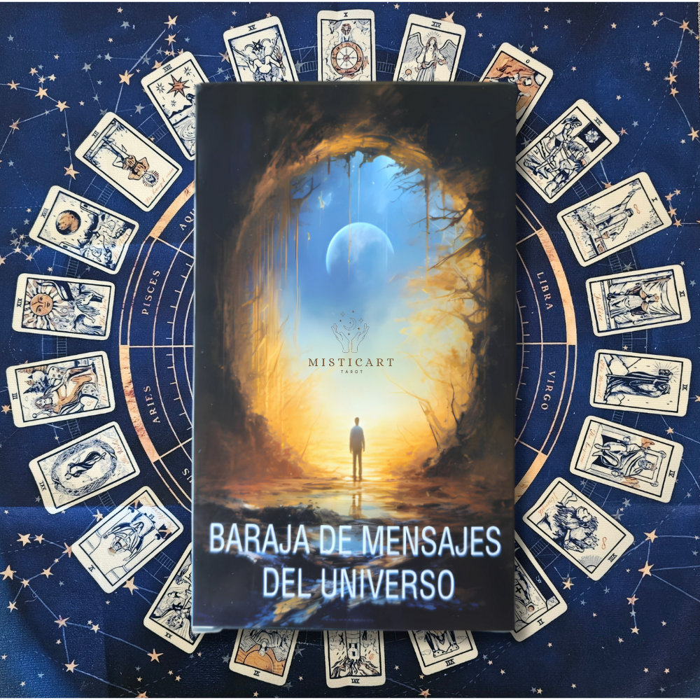 Cartas del Tarot mensajes del universo Español + Guia dijital + Pulsera 7 nudos + Mantel tarot 50x50cm.