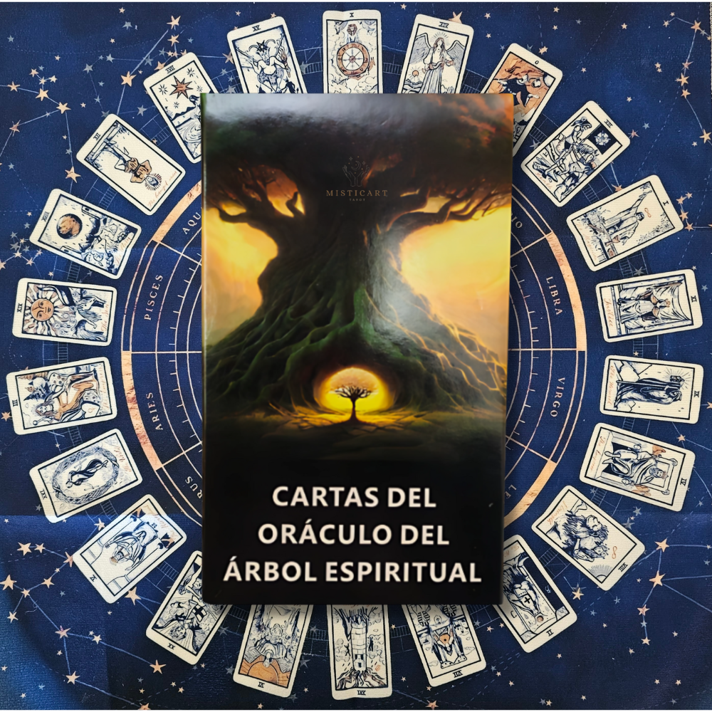 Cartas del Tarot mensajes del universo Español + Guia dijital + Pulsera 7 nudos + Mantel tarot 50x50cm.