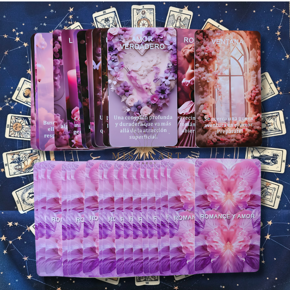 Tarot Oráculo Romántica y Amorosa Español + Guia dijital + Pulsera 7 nudos + Mantel tarot 50x50cm.