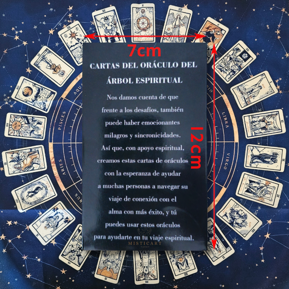 Tarot Oráculo del árbol espiritual Español + Guia dijital + Pulsera 7 nudos + Mantel tarot 50x50cm.