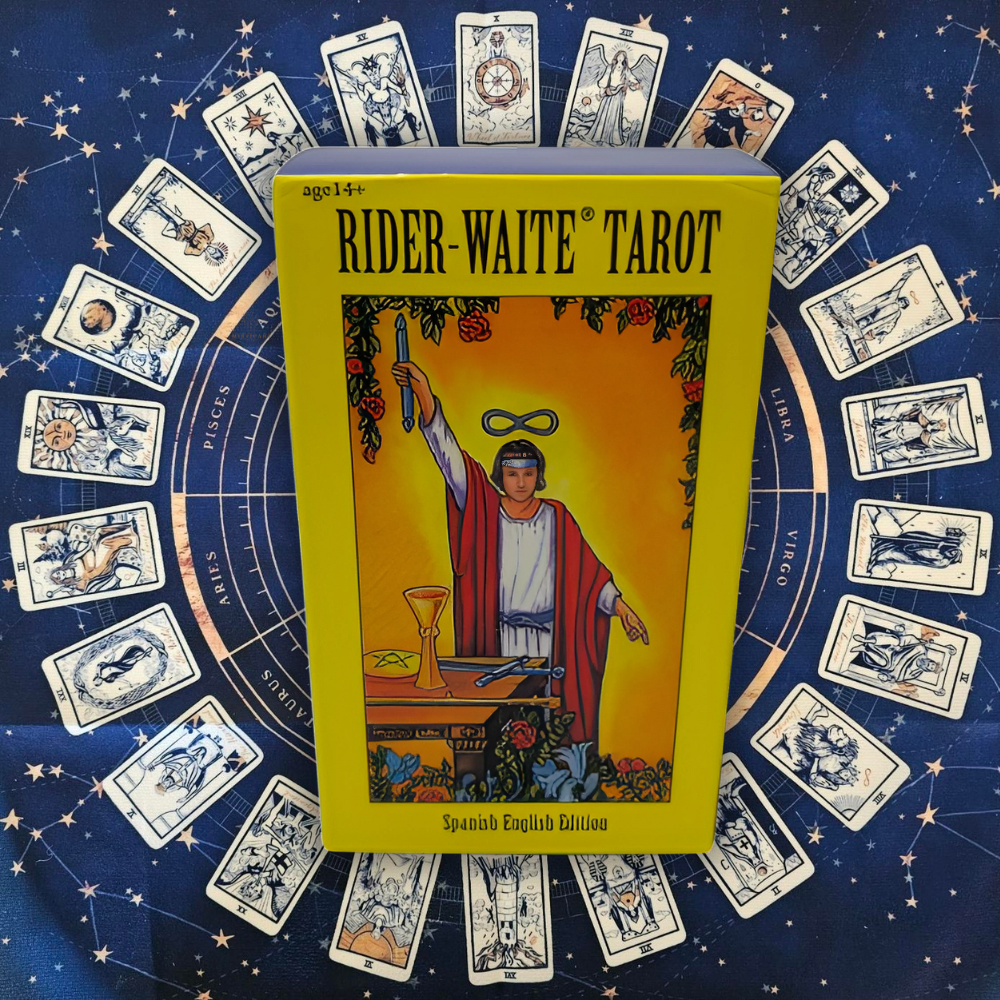 Cartas del Tarot mensajes del universo Español + Guia dijital + Pulsera 7 nudos + Mantel tarot 50x50cm.