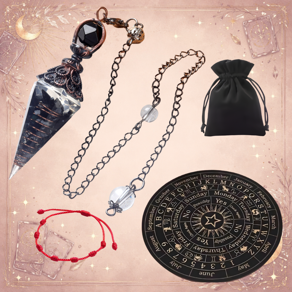 Kit Completo de Radiestesia: Tabla + Péndulo + Guías + Pulsera 7 Nudos