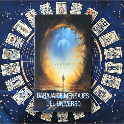 Cartas del Tarot mensajes del universo Español + Guia dijital + Pulsera 7 nudos + Mantel tarot 50x50cm.