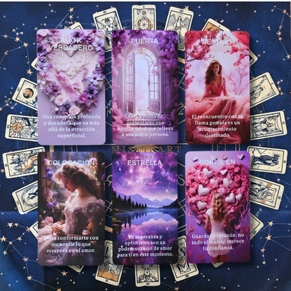 Tarot Oráculo Romántica y Amorosa Español + Guia dijital + Pulsera 7 nudos + Mantel tarot 50x50cm.