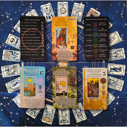 Cartas del Tarot principiantes significados Español + Guia dijital + Pulsera 7 nudos + Mantel tarot 50x50cm.