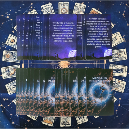 Cartas del Tarot mensajes del universo Español + Guia dijital + Pulsera 7 nudos + Mantel tarot 50x50cm.