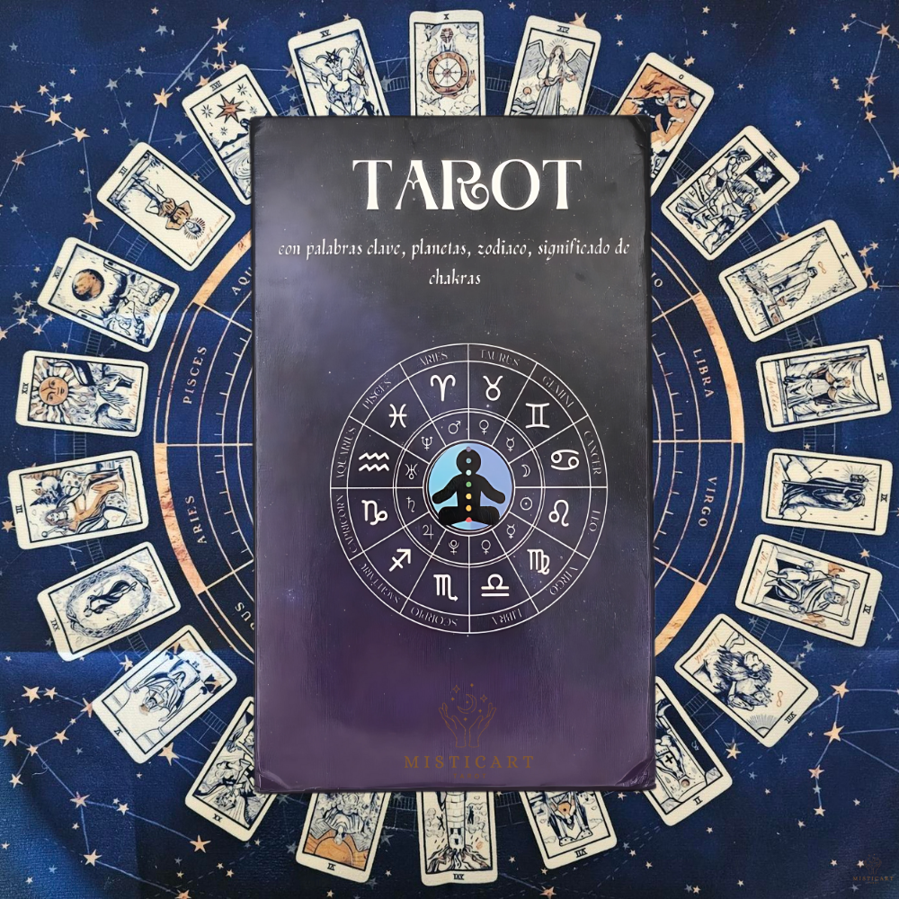 Cartas del Tarot mensajes del universo Español + Guia dijital + Pulsera 7 nudos + Mantel tarot 50x50cm.