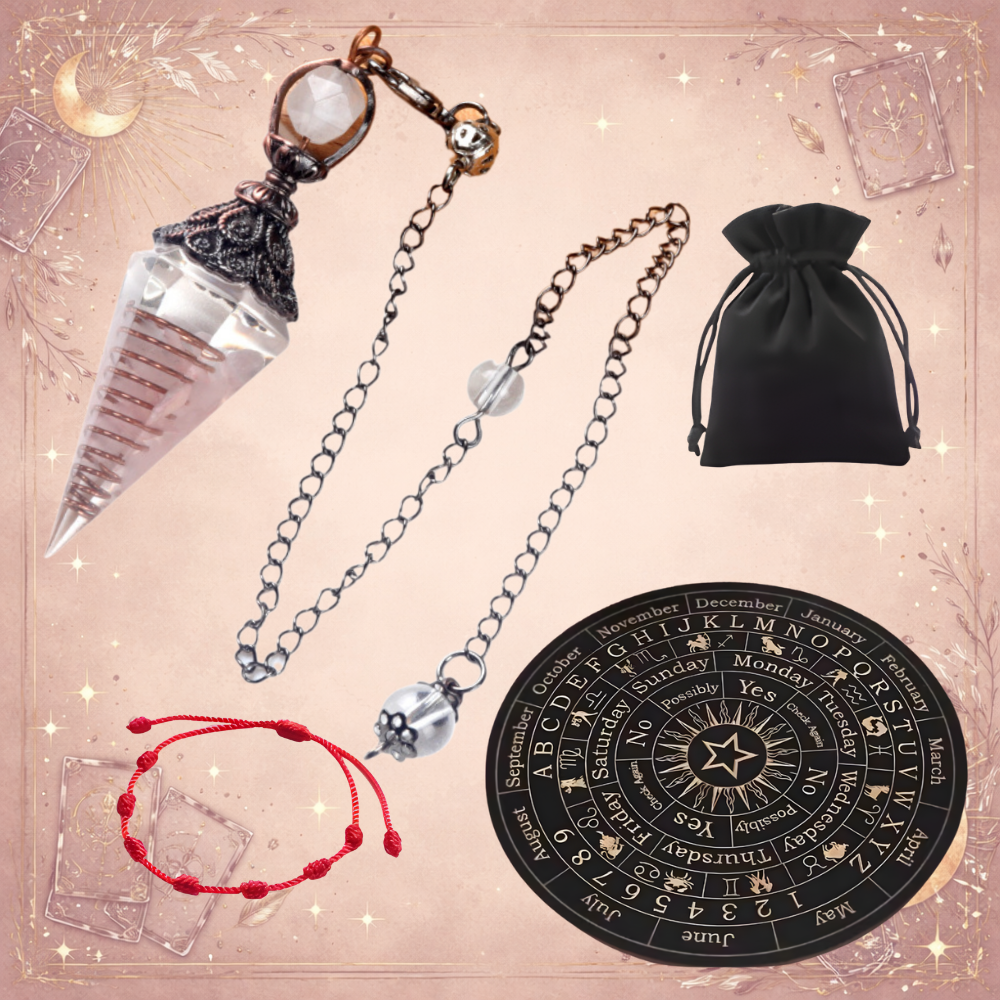 Kit Completo de Radiestesia: Tabla + Péndulo + Guías + Pulsera 7 Nudos
