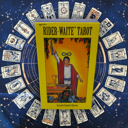 Cartas del Tarot mensajes del universo Español + Guia dijital + Pulsera 7 nudos + Mantel tarot 50x50cm.